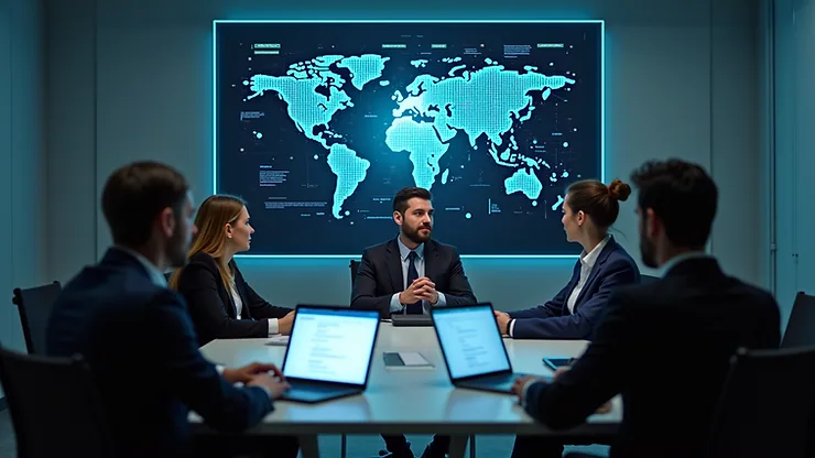 High angle view of a business team attending a cybersecurity training session