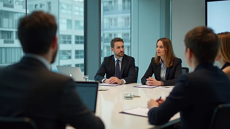 High angle view of a business meeting discussing IT strategy