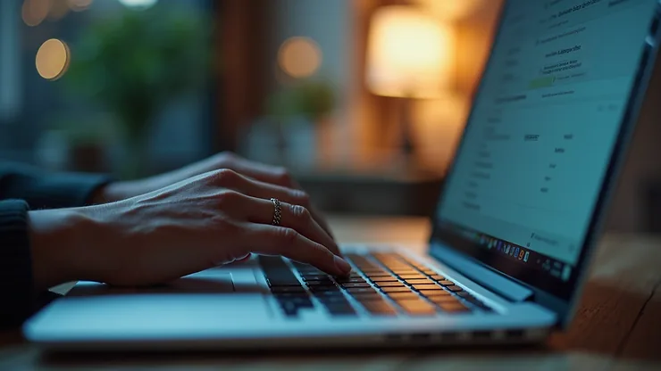 Close-up view of a person entering a password on a laptop