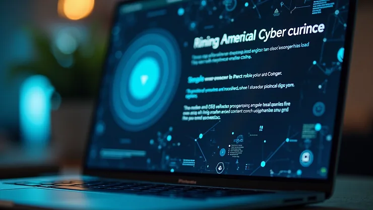 Close-up view of a laptop screen showing an interactive cybersecurity training module