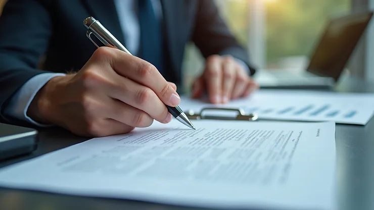 Close-up view of a business professional reviewing IT service agreements