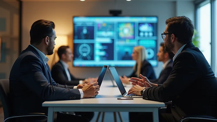 Eye-level view of a business team attending a cybersecurity training session